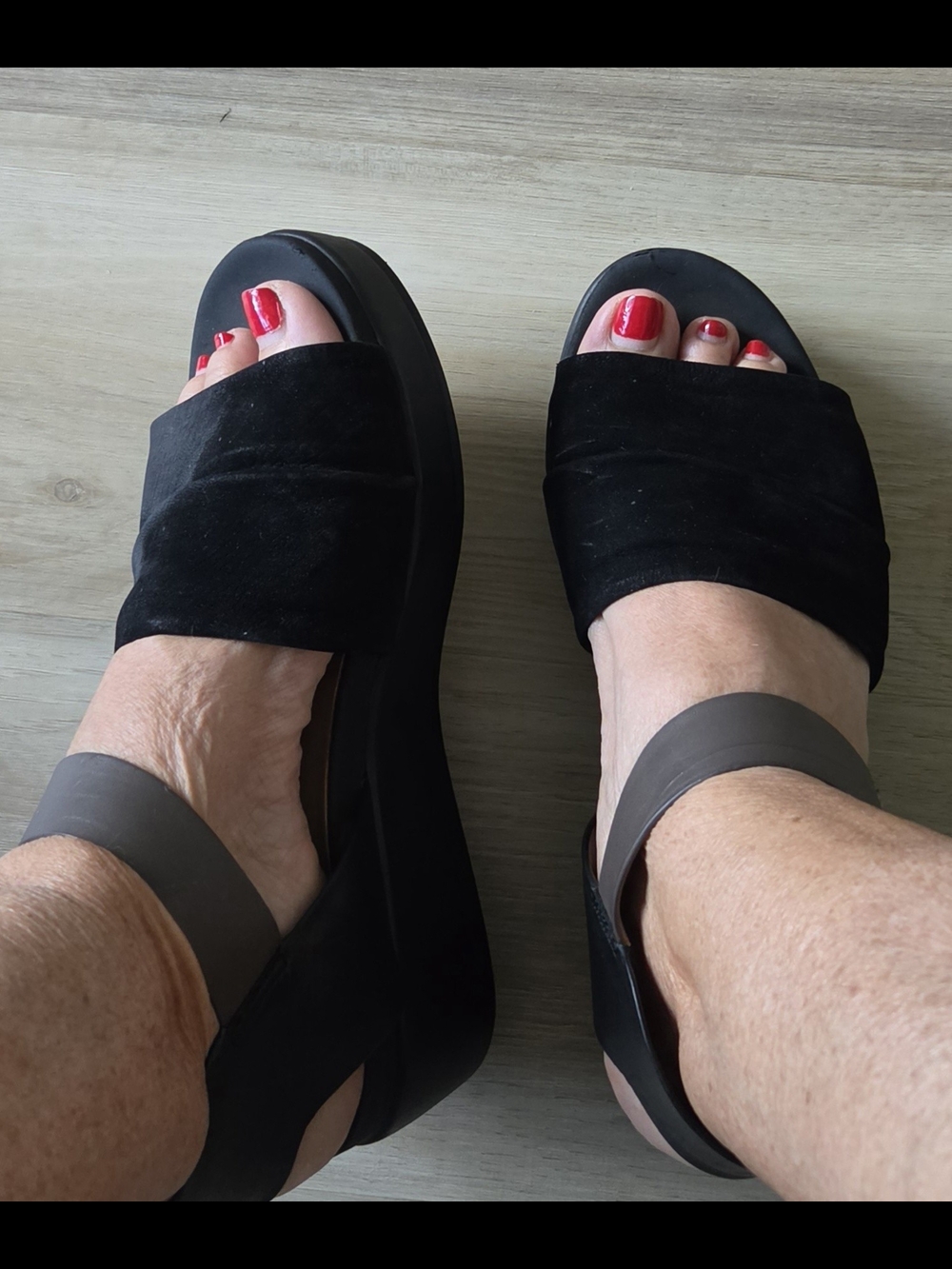 Naked Feet Black Suede Platform Sandals with Gray Ankle Strap